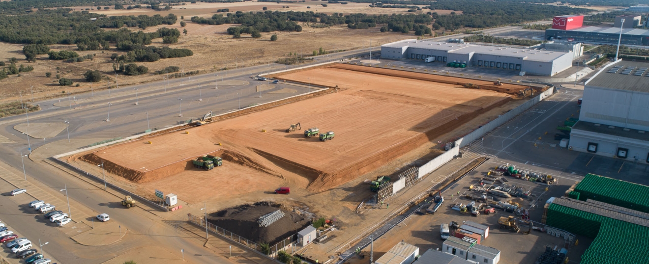 Inicio de seguimiento de obras con drones de ampliación de nave de distribución de Mercadona